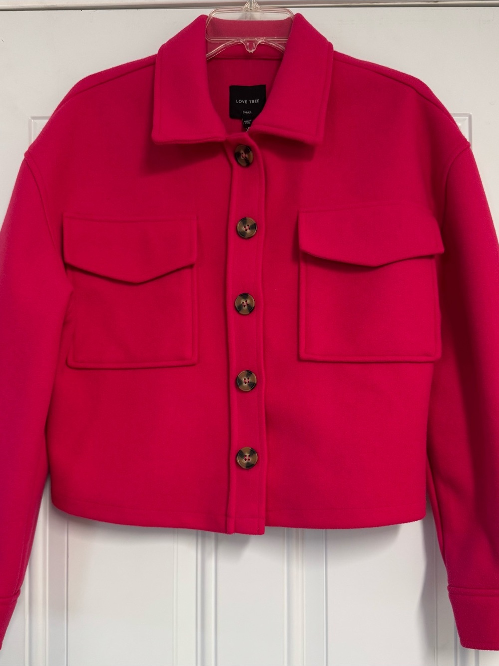 Love Tree Vibrant Pink Cropped Utility Jacket